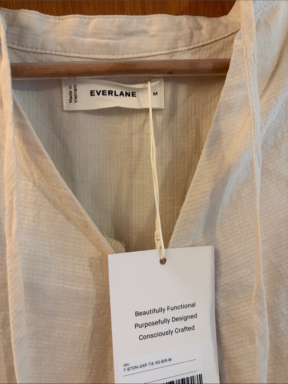 Everlane Cream Short-Sleeve Tie-Neck Blouse - Picture 2 of 4